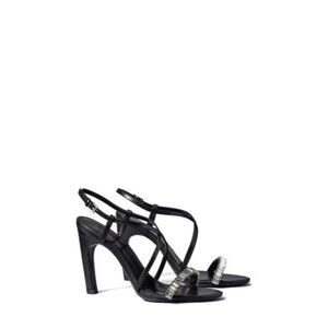 T-62. Tory Burch Crystal Strappy Heeled Sandal Perfect Black US 9